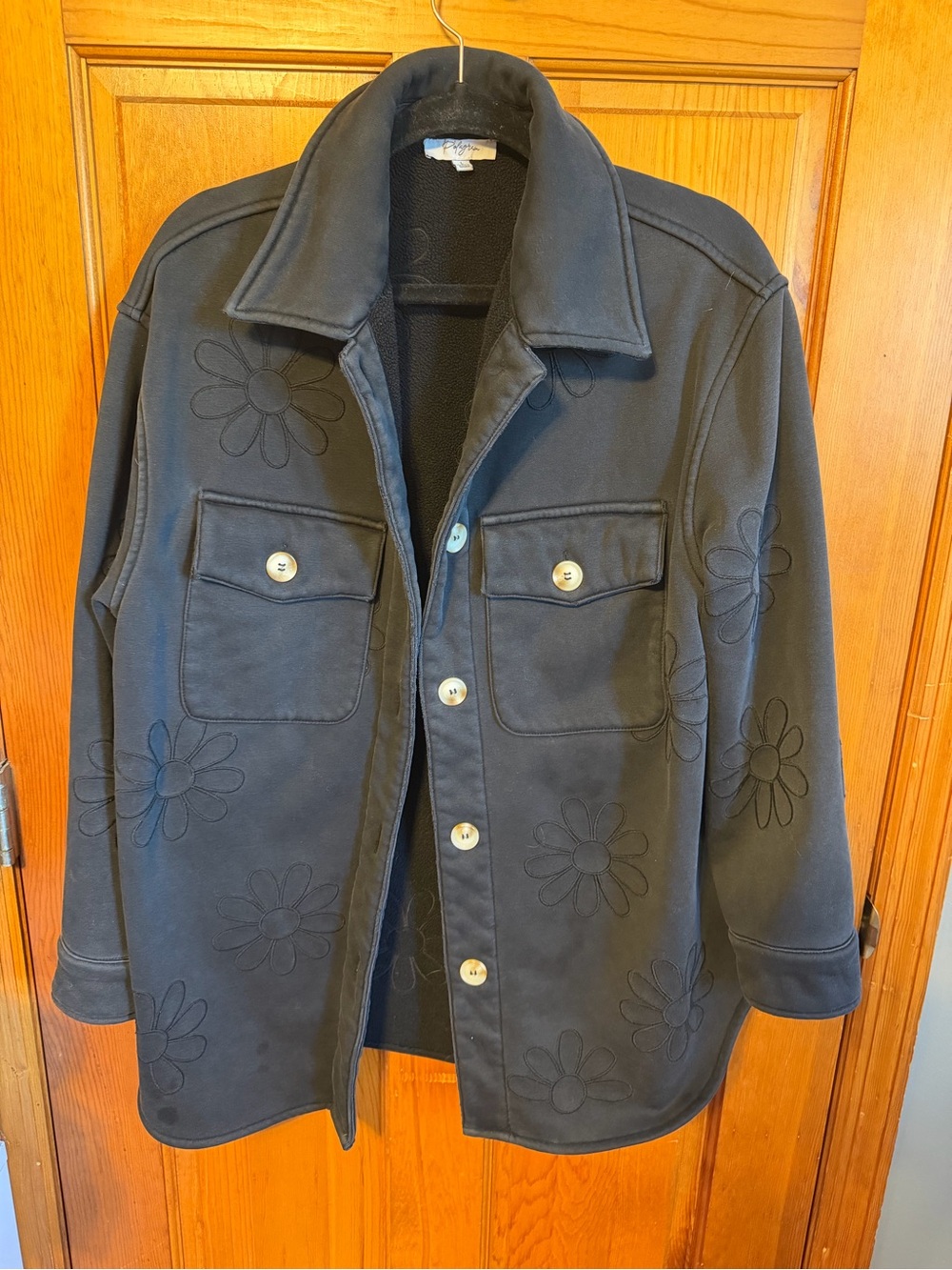 Polagram Black Floral-Embossed Jean Jacket